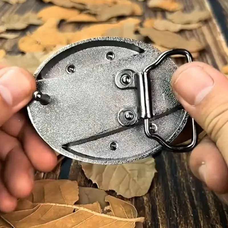 Western Belt Buckle, Oval Metal Cowboy Buckle with Decorative Vintage Design-Ridorn