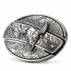 Western Belt Buckle, Oval Metal Cowboy Buckle with Decorative Vintage Design-Ridorn