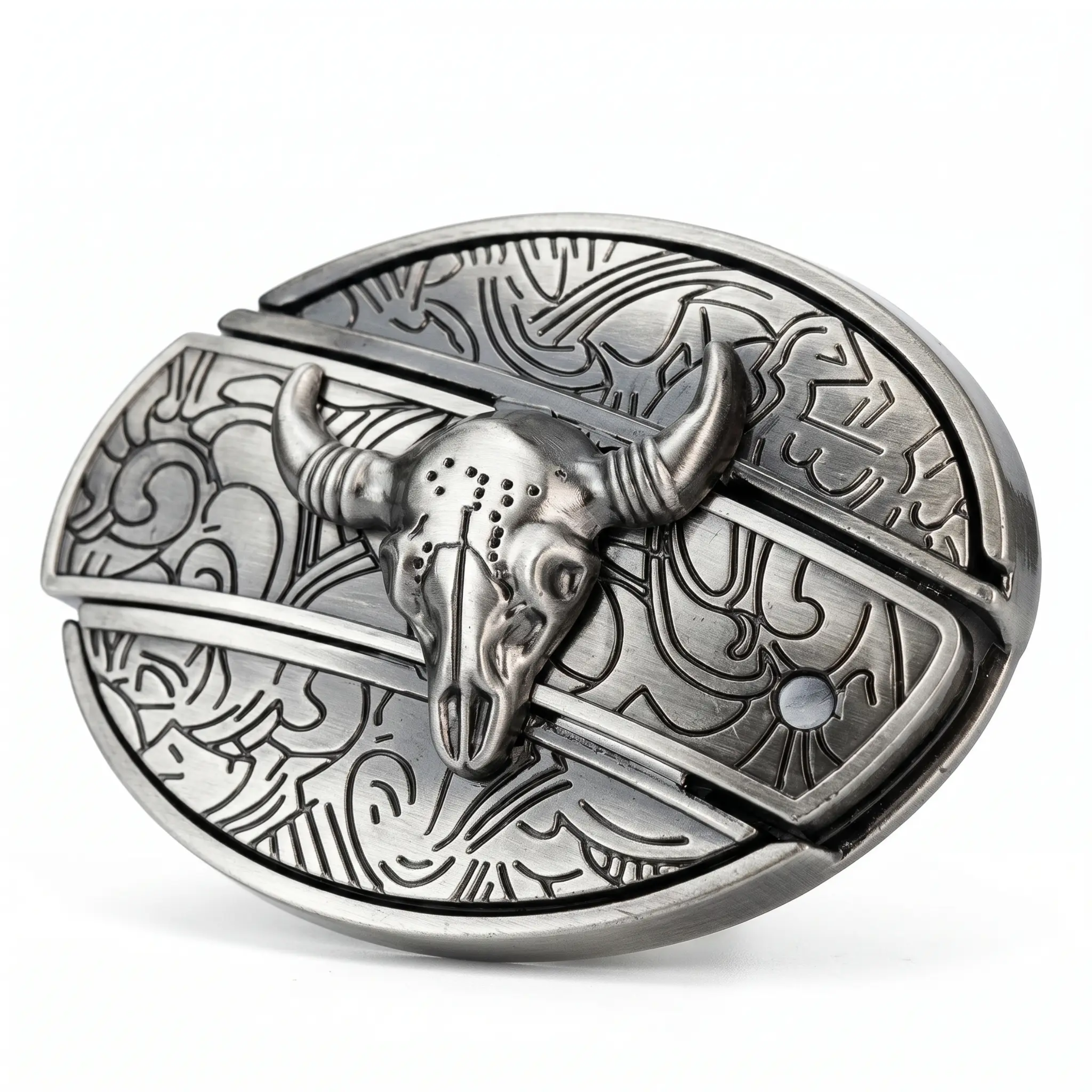 Western Belt Buckle, Oval Metal Cowboy Buckle with Decorative Vintage Design-Ridorn