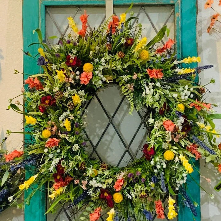 Wildflower Door Wreath, Texas-Style Floral Spring Wreath for Front Door & Wall Decor-Ridorn