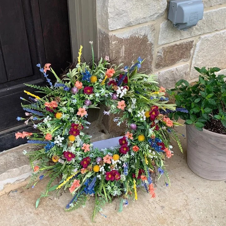 Wildflower Door Wreath, Texas-Style Floral Spring Wreath for Front Door & Wall Decor-Ridorn