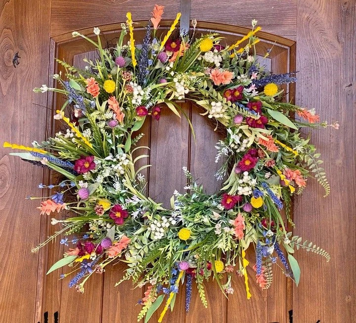 Wildflower Door Wreath, Texas-Style Floral Spring Wreath for Front Door & Wall Decor-Ridorn