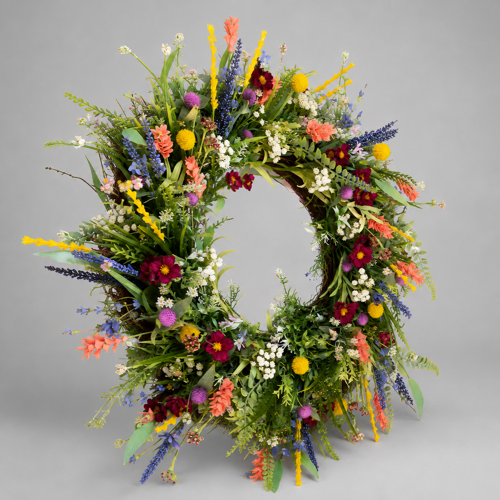 Wildflower Door Wreath, Texas-Style Floral Spring Wreath for Front Door & Wall Decor