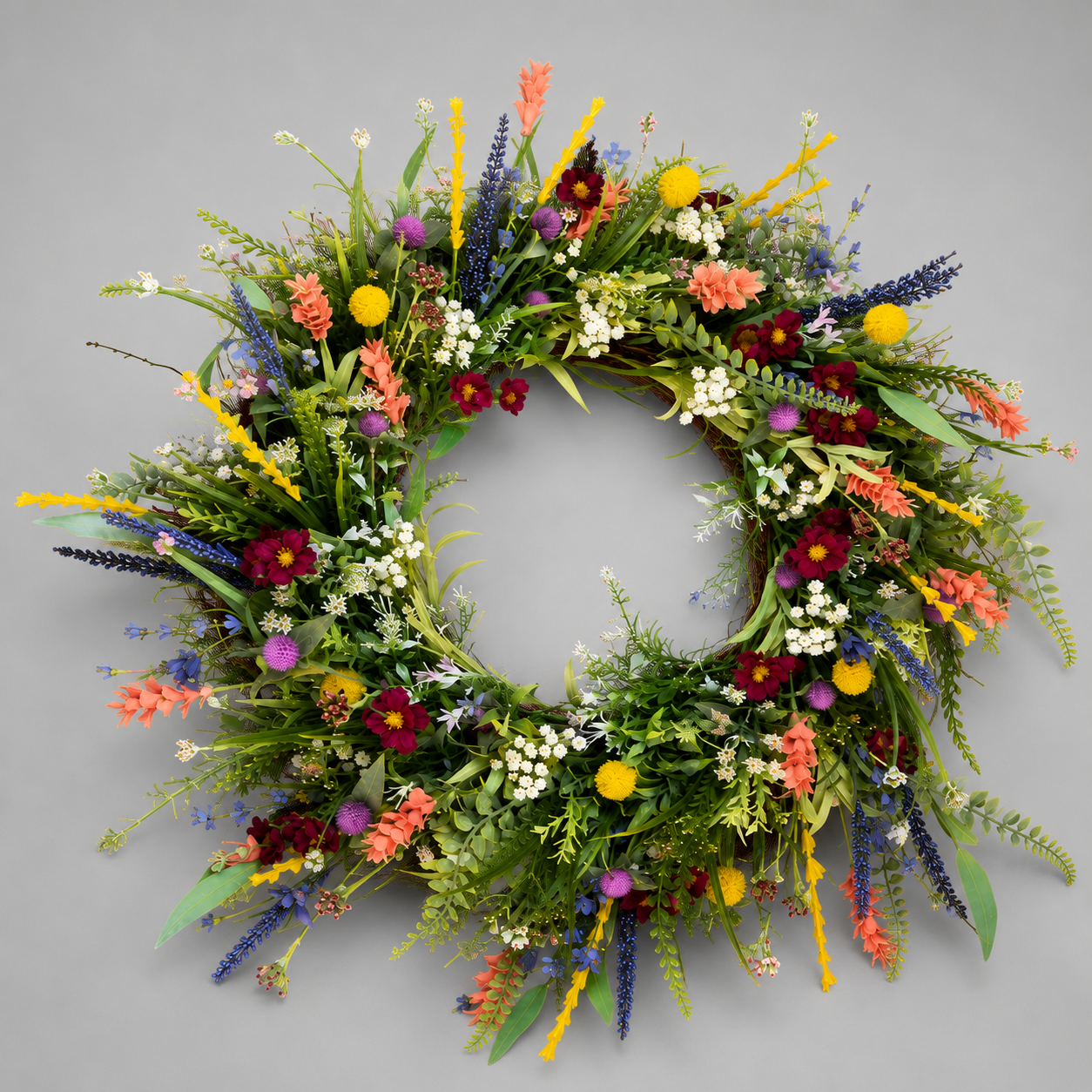 Wildflower Door Wreath, Texas-Style Floral Spring Wreath for Front Door & Wall Decor