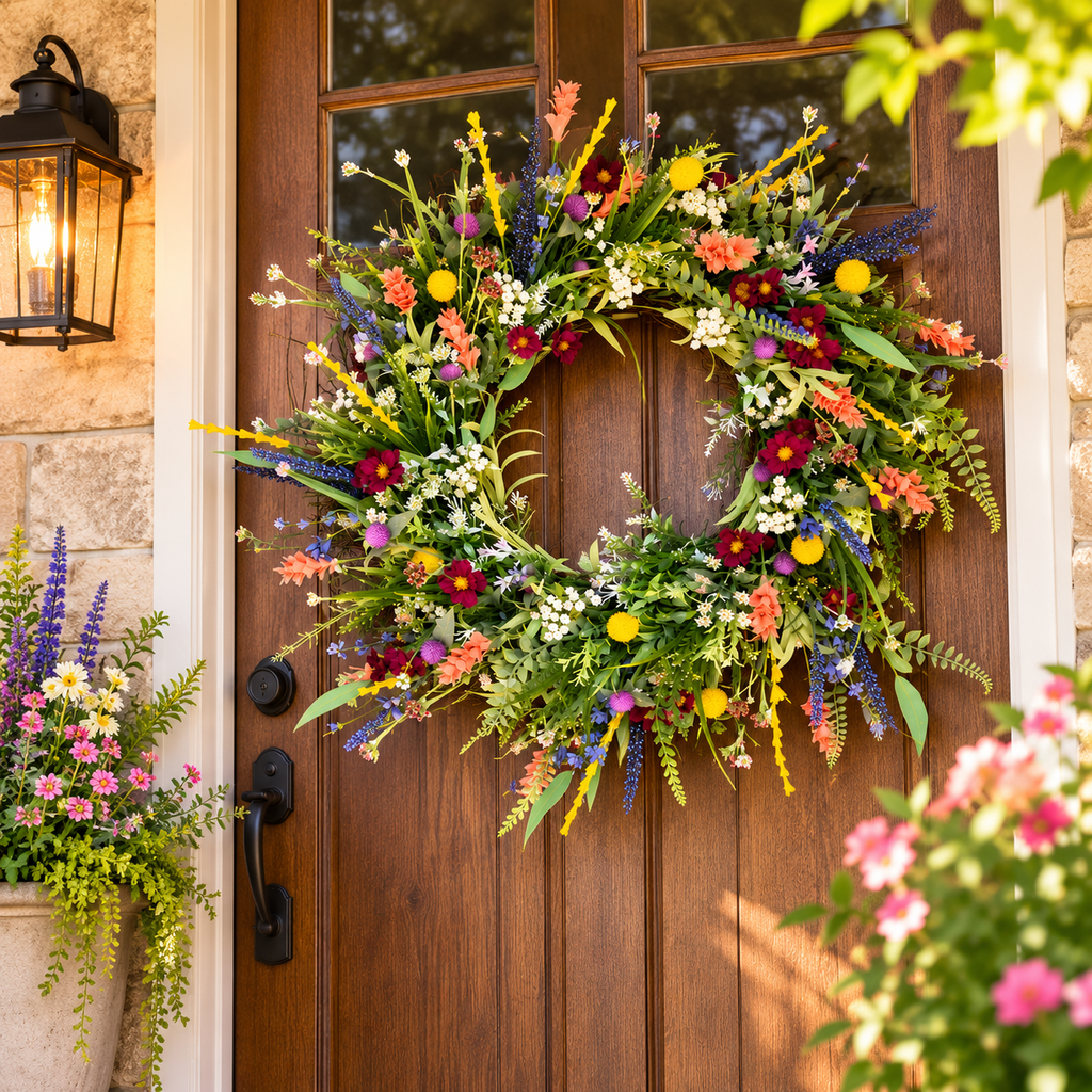 Wildflower Door Wreath, Texas-Style Floral Spring Wreath for Front Door & Wall Decor