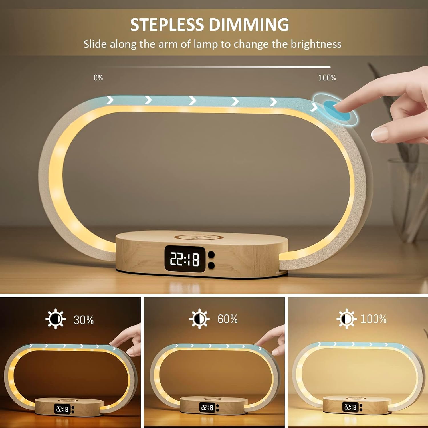 Wireless Charging LED Bedside Lamp with Clock | Ridorn-Table Lamp-Ridorn