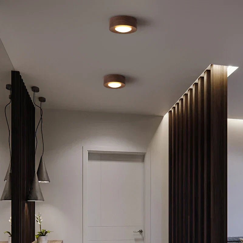 Wooden Flush Mount Ceiling Light, Compact Cylinder Fixture for Hallway, Bedroom & Entry-Ridorn