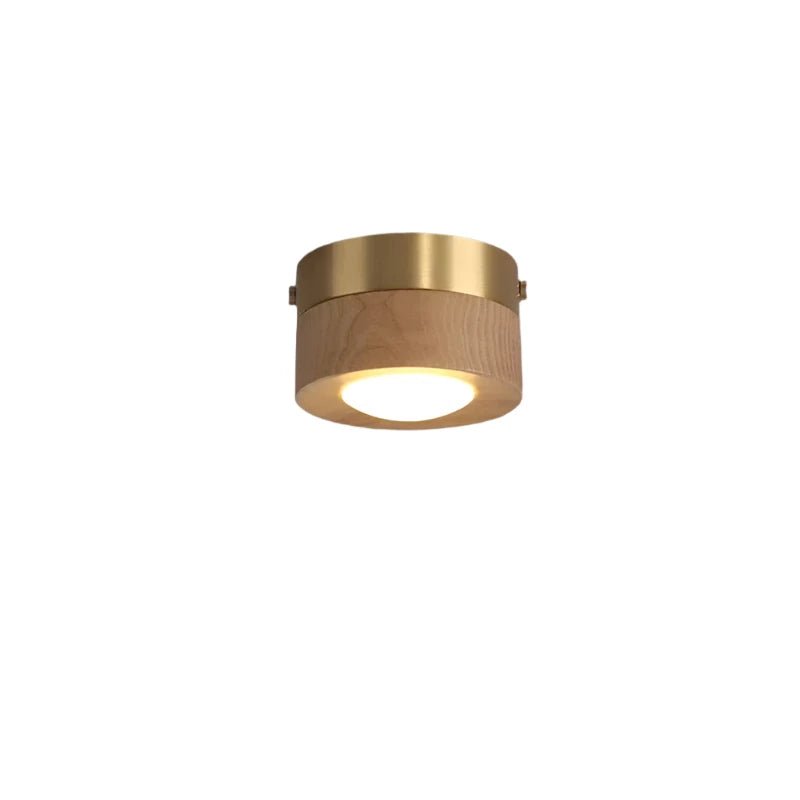 Wooden Flush Mount Ceiling Light, Compact Cylinder Fixture for Hallway, Bedroom & Entry-Ridorn