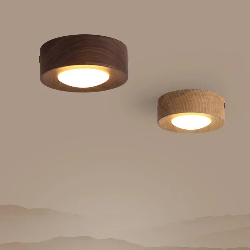 Wooden Flush Mount Ceiling Light, Compact Cylinder Fixture for Hallway, Bedroom & Entry-Ridorn