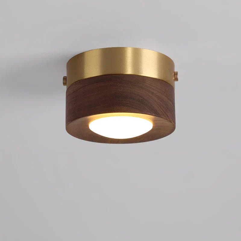 Wooden Flush Mount Ceiling Light, Compact Cylinder Fixture for Hallway, Bedroom & Entry-Ridorn