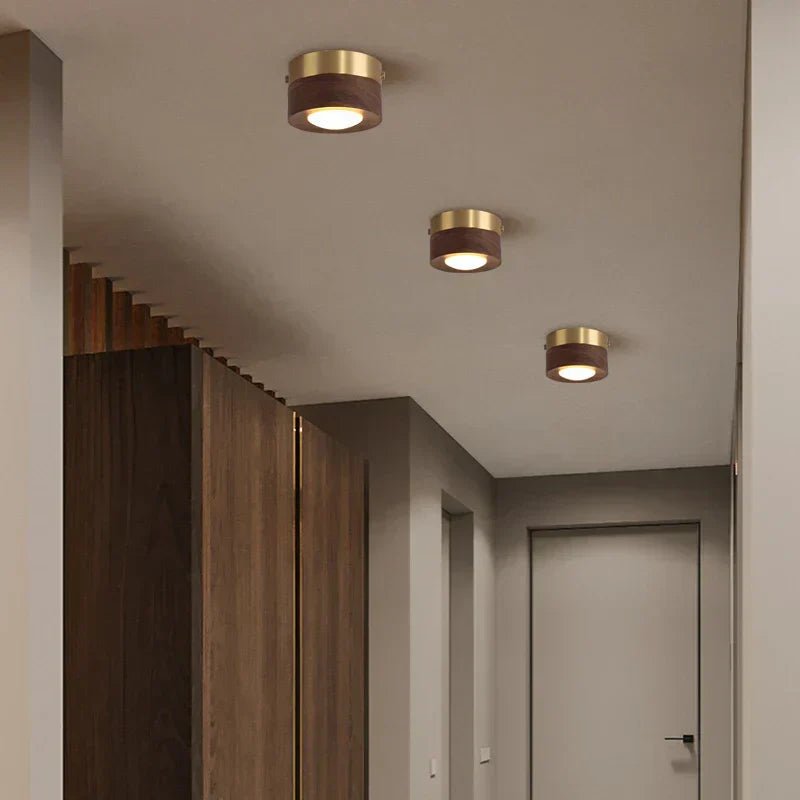 Wooden Flush Mount Ceiling Light, Compact Cylinder Fixture for Hallway, Bedroom & Entry-Ridorn