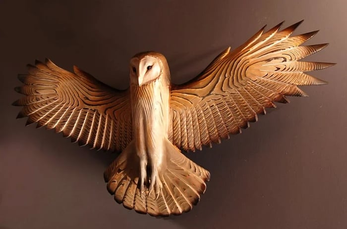 Wooden Owl Wall Decoration, Carved Wall Art Ornament for Living Room-Ridorn
