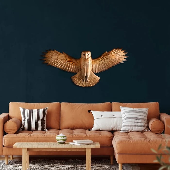 Wooden Owl Wall Decoration, Carved Wall Art Ornament for Living Room-Ridorn
