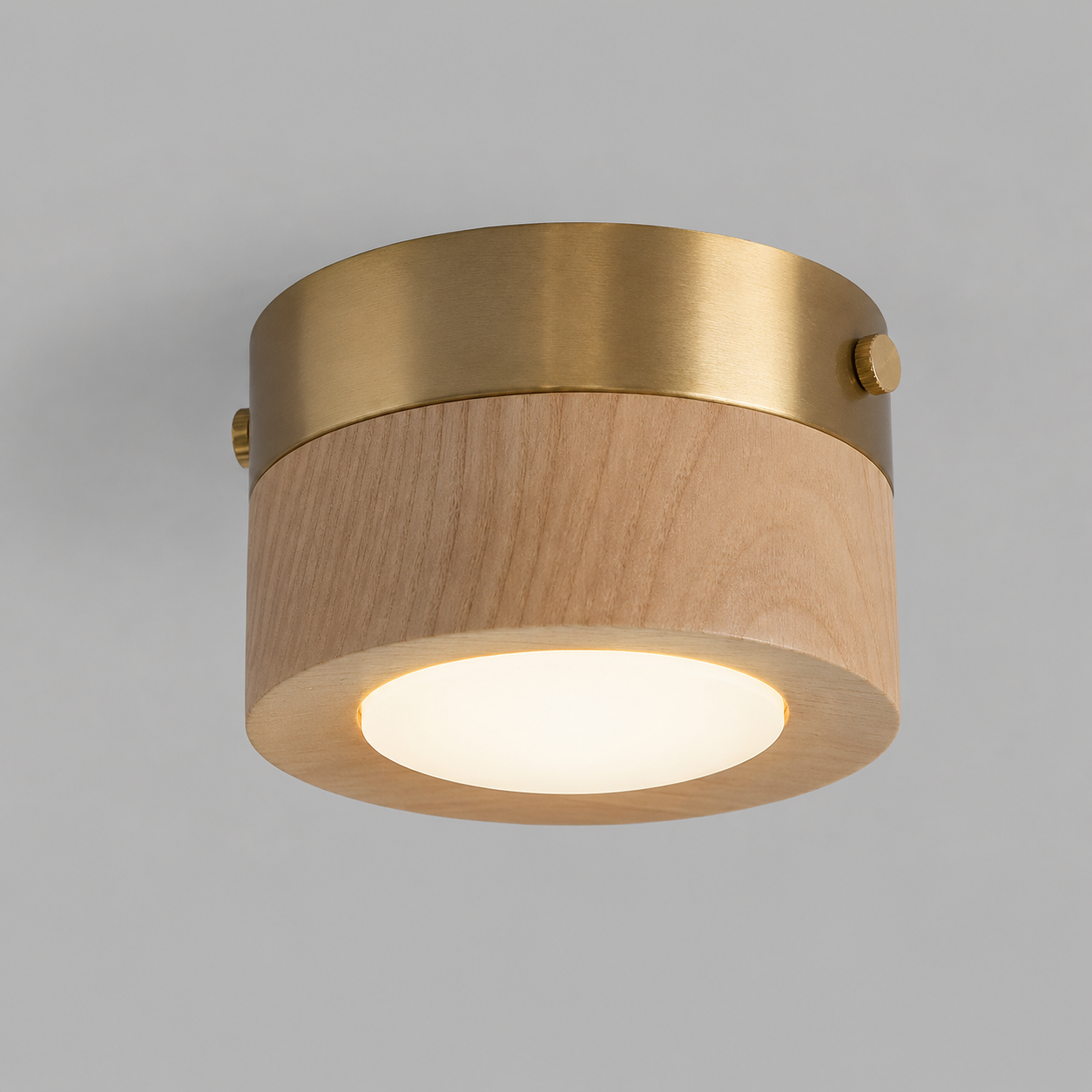 Wooden Flush Mount Ceiling Light, Compact Cylinder Fixture for Hallway, Bedroom & Entry