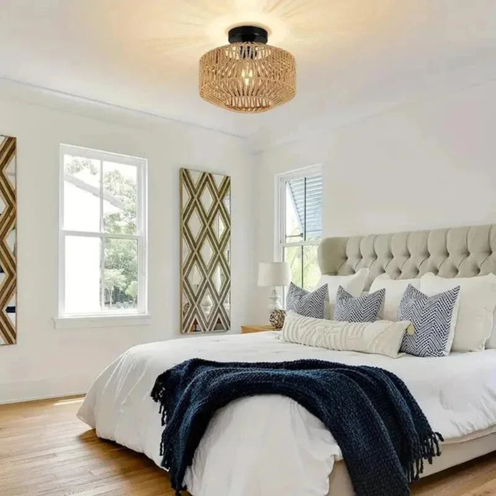 Handwoven Ceiling Lamp | Natural Flush-Mount Lighting | Ridorn