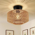 Handwoven ceiling lamp with natural texture and flush-mount design