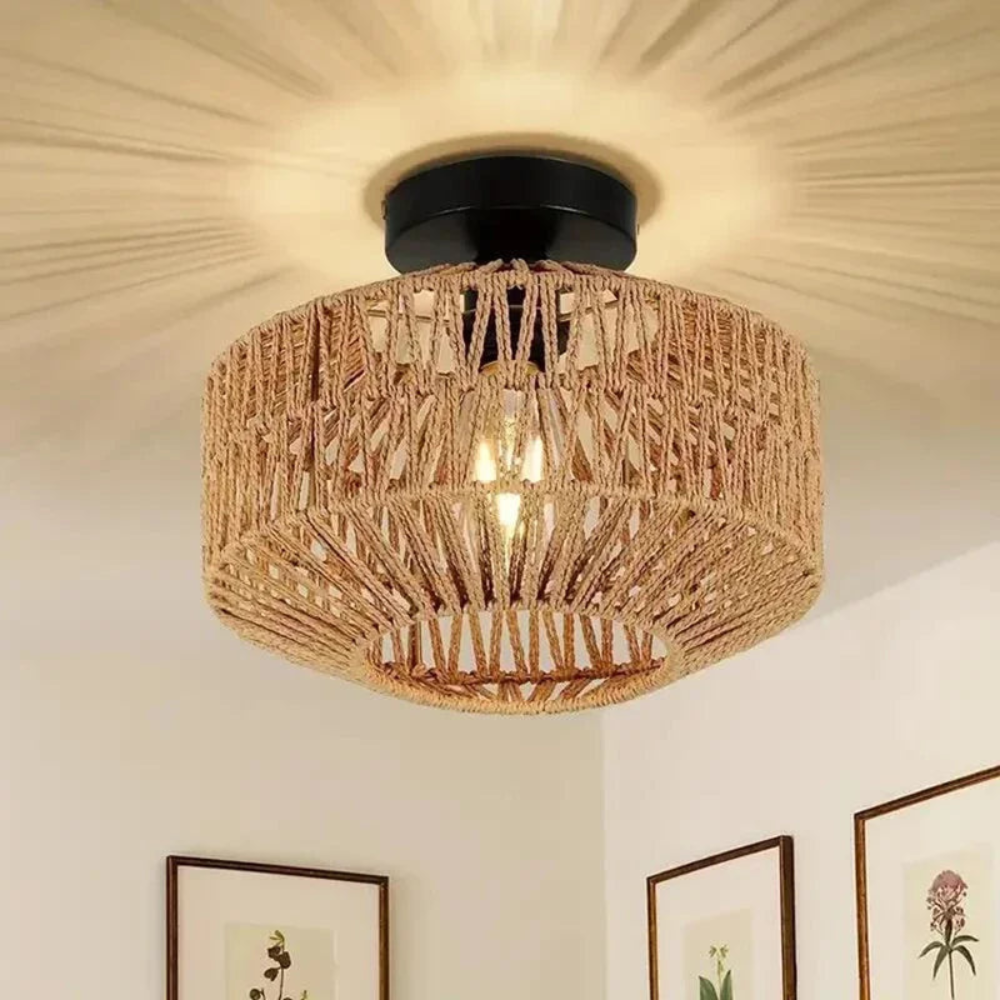 Handwoven ceiling lamp with natural texture and flush-mount design